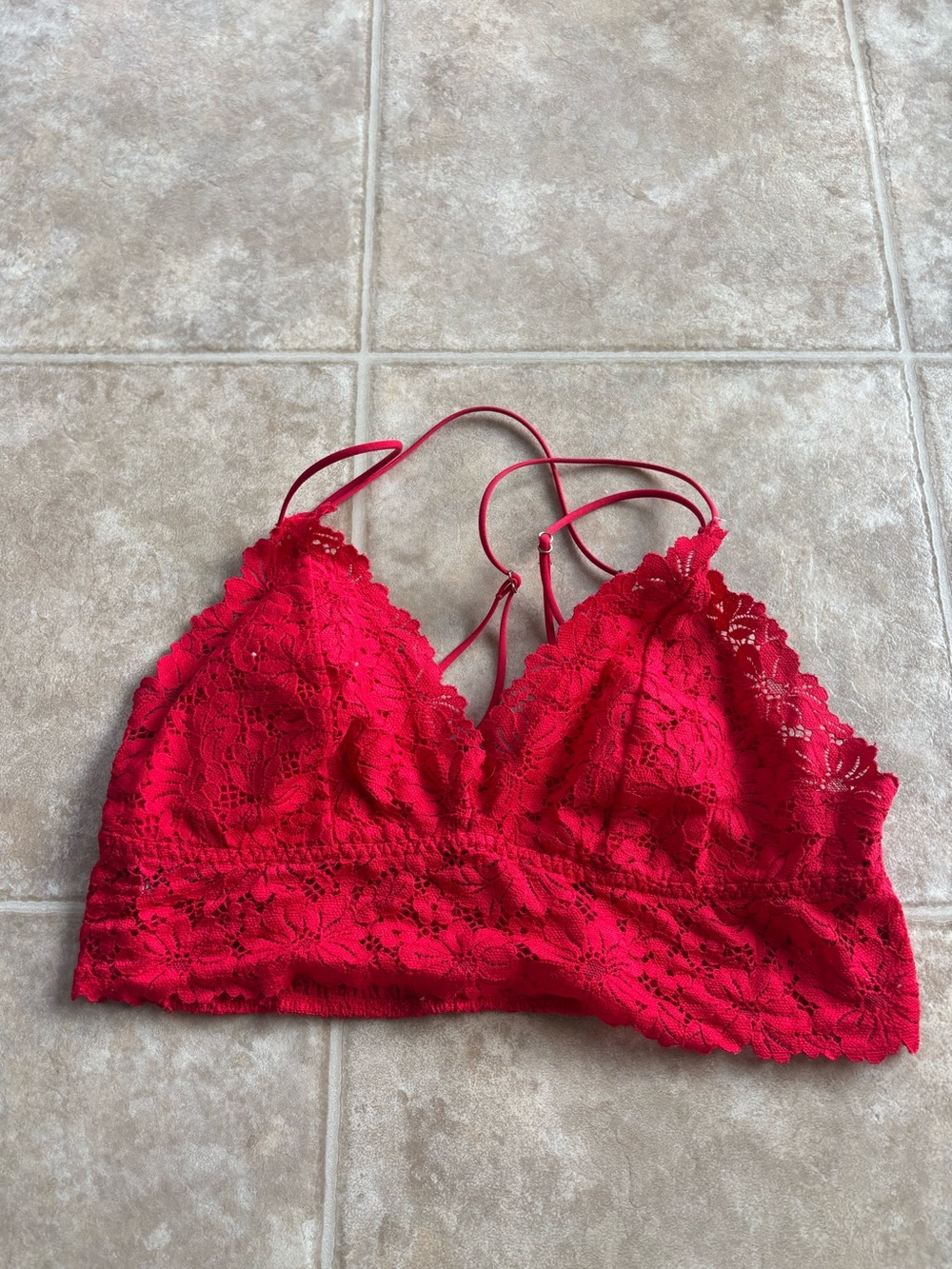 PINK Victoria's Secret Red Lace Bralette with Double Straps